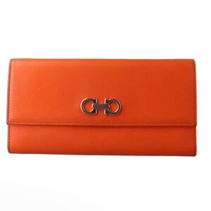 Salvatore Ferragamo Gancini Continental Vibrant Orange Leather Wallet